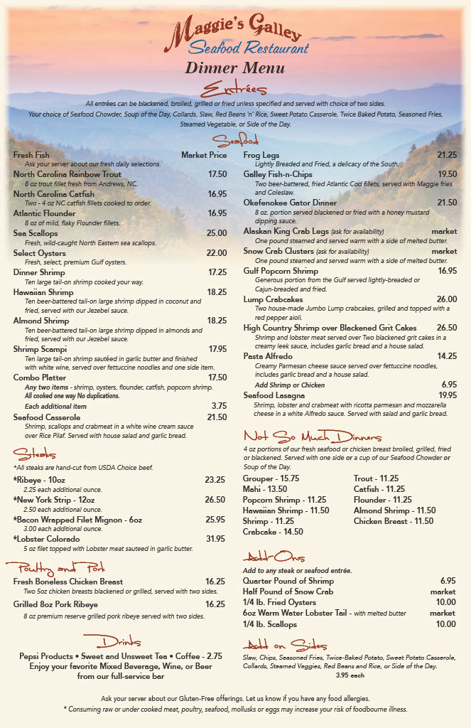 Menu Seafood Restaurant Waynesville NC MG Dinner Menu1024 2 Maggies Galley Menu Seafood Restaurant Waynesville NC MG Dinner Menu1024 2 Maggies Galley