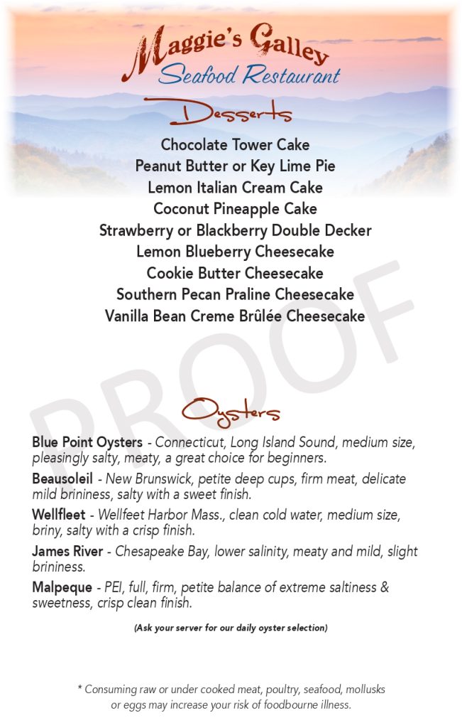 Menu Seafood Restaurant Waynesville NC  Dessert Cards page 0001 Maggies Galley