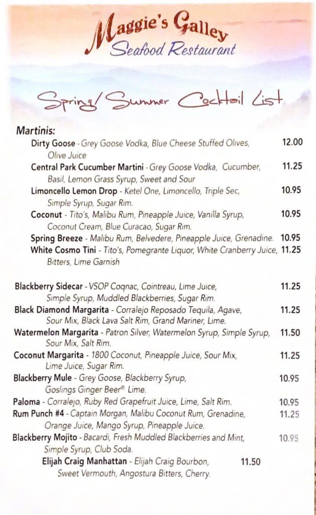 Menu Seafood Restaurant Waynesville NC  IMG 2057 Maggies Galley