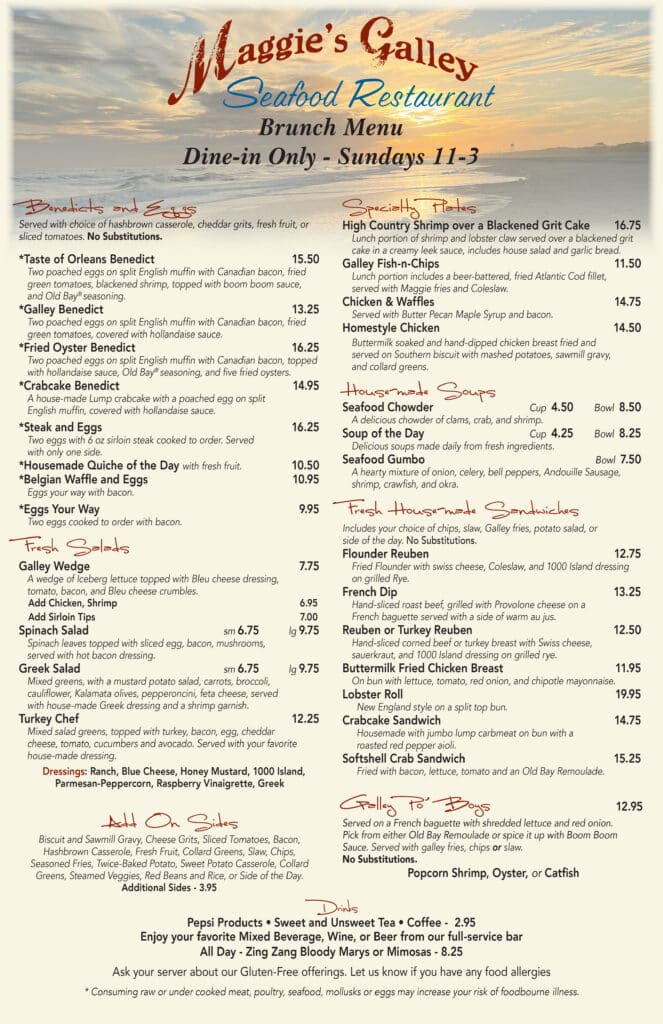 Menu Seafood Restaurant Waynesville NC  MG Brunch Menu 1 Maggies Galley