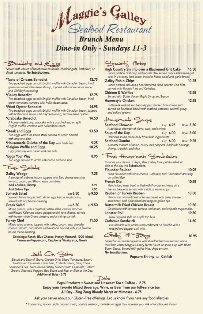 Menu Seafood Restaurant Waynesville NC MG Brunch Menu Maggies Galley Menu Seafood Restaurant Waynesville NC MG Brunch Menu Maggies Galley