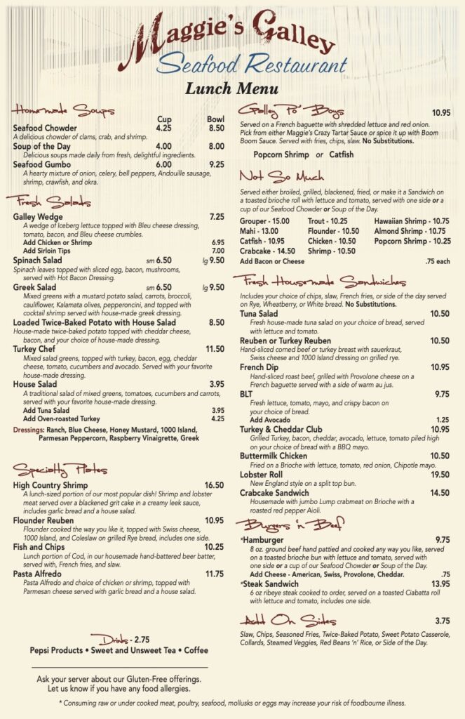Menu Seafood Restaurant Waynesville NC MG Lunch Menu page 1 Maggies Galley Menu Seafood Restaurant Waynesville NC MG Lunch Menu page 1 Maggies Galley